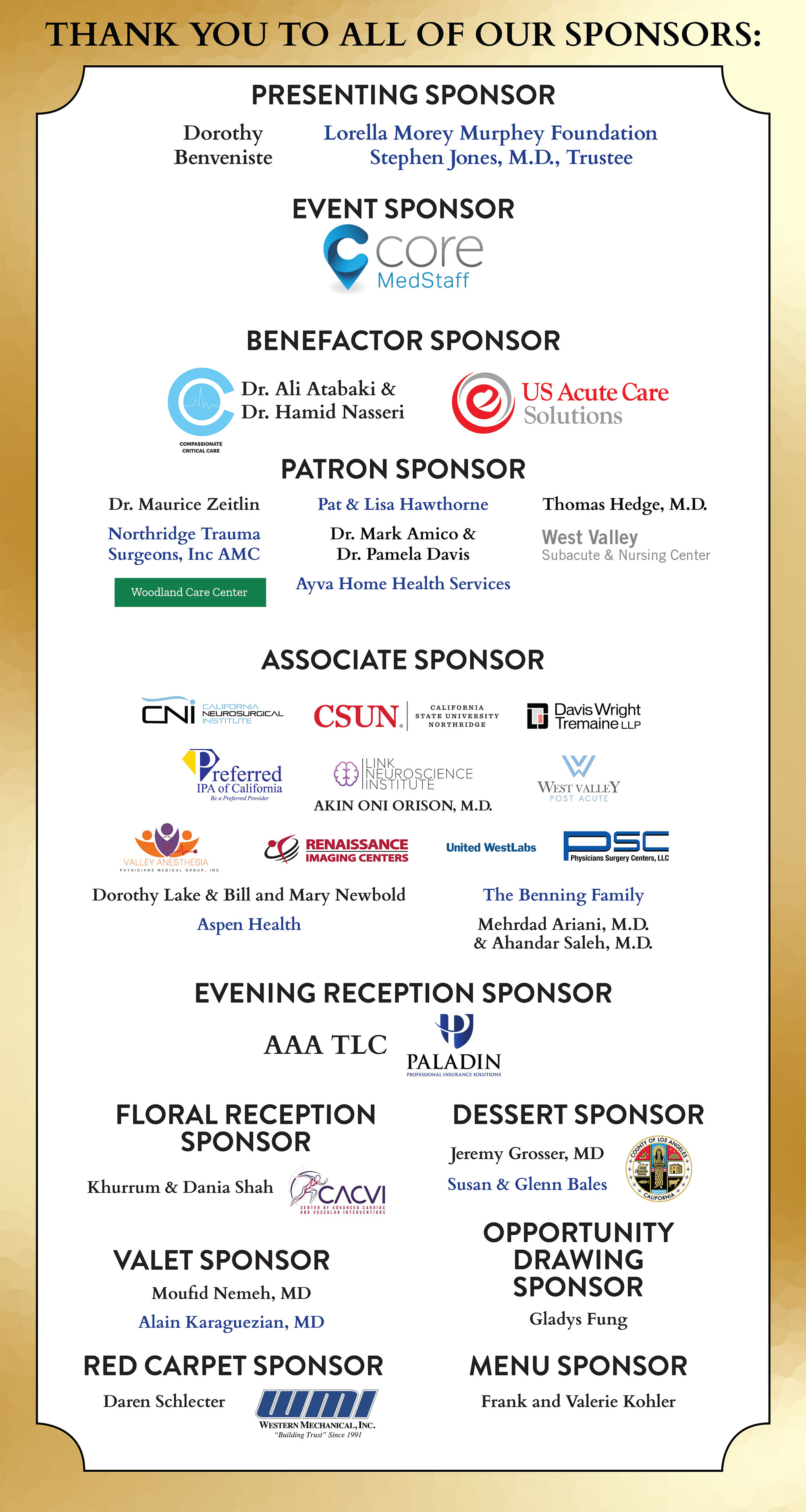 Sponsors for the Steppin' Out 2024 Gala